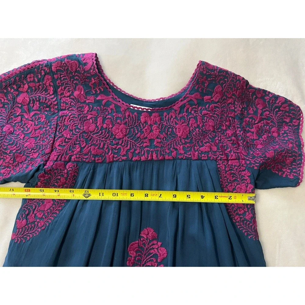 BuddyLove Buddy Love Embroidered Carolina Dress Navy Magenta Rayon Boho Size XS - Picture 11 of 16